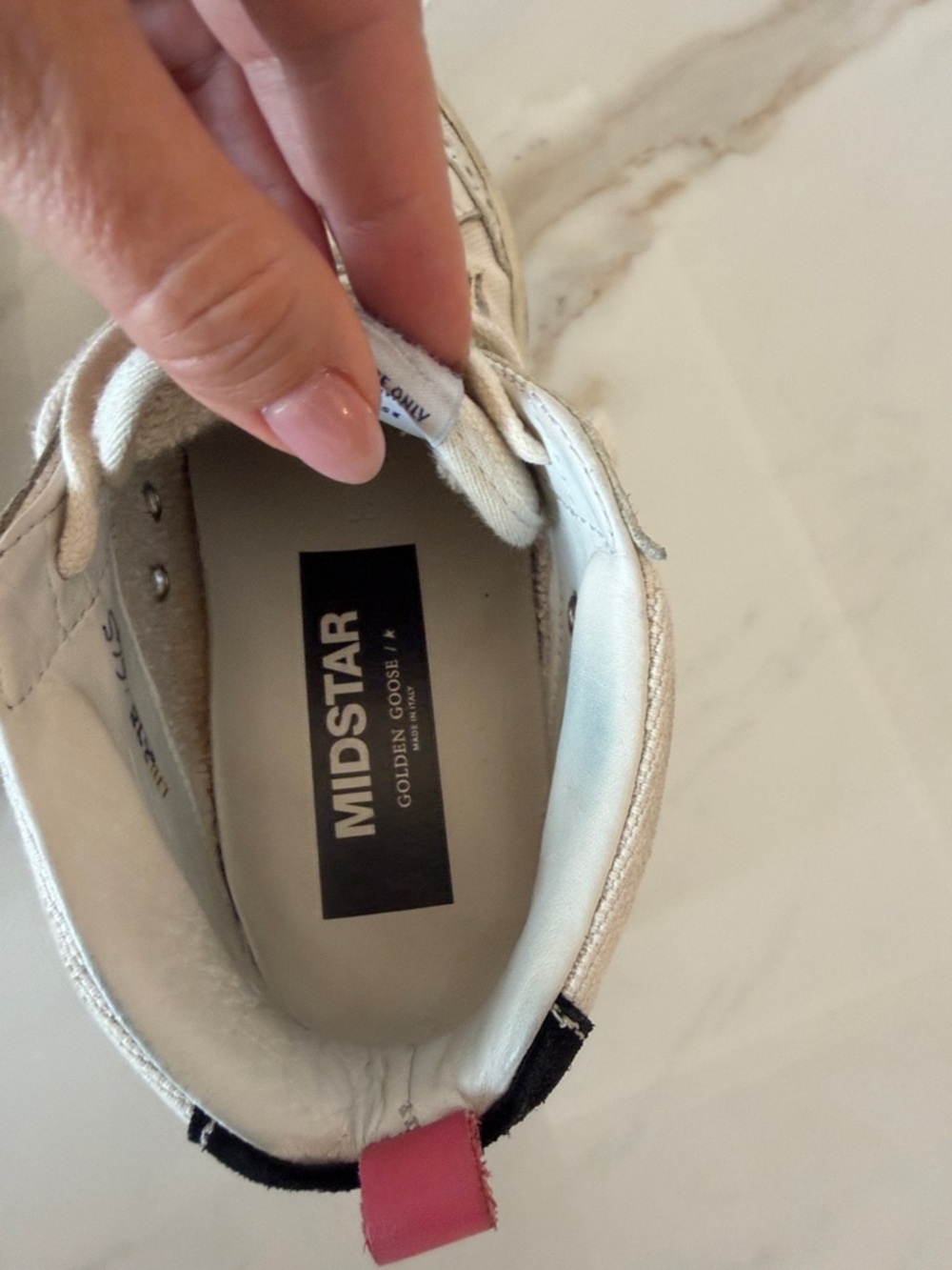 GGDB White High-Top Sneakers with Pink Heel Tab - Picture 3 of 8